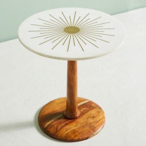 Starburst Brass Inlay Marble Side Table