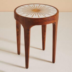 Wooden Side Table with Inlay Top